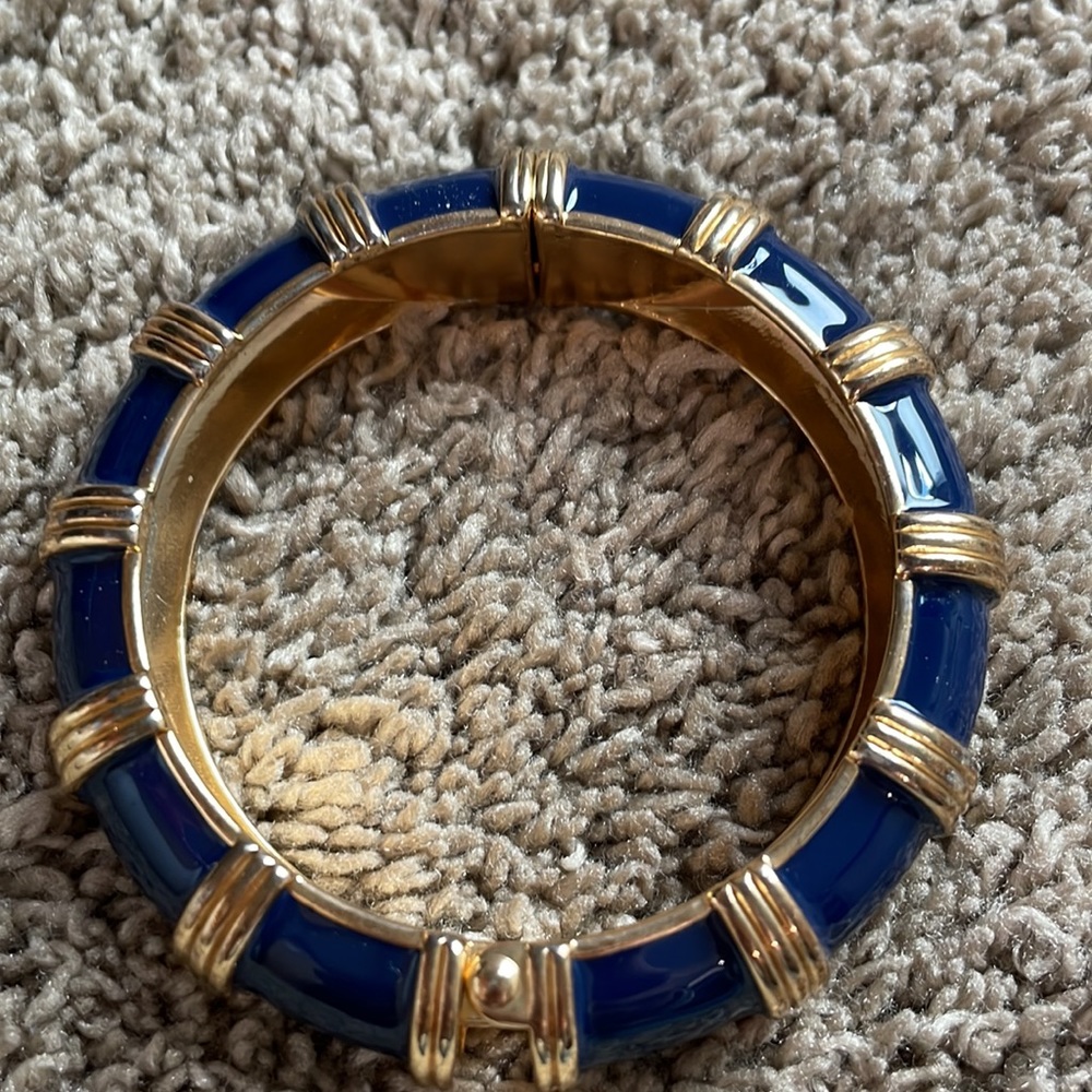 J Crew bangle bracelet, blue with gold colored accents.
